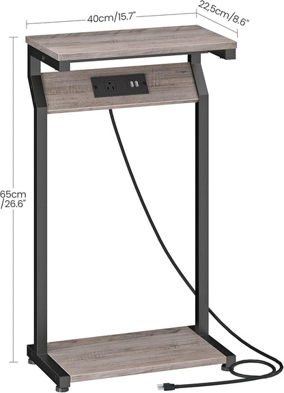 CHOEZON Narrow Side Table with Charging Station, 27" Skinny End Table for Small Spaces, Couch Table with Storage, Slim Tray Table with USB Ports, for Living Room, Bedroom, Greige and Black TBZ27UBG