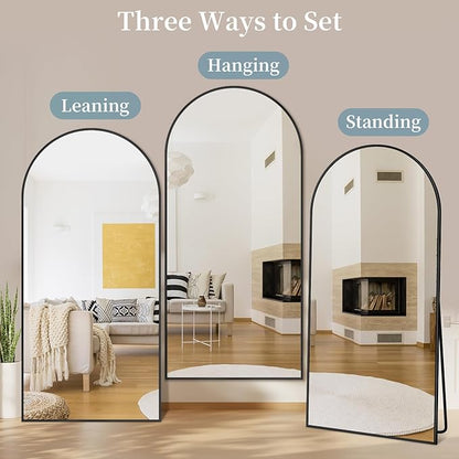 Full Length Mirror with Stand, 71"x32" Arched Full Body Mirror, Large Stand Up Mirrors, Aluminum Frame Floor Standing Mirrors, Freestanding Hanging Leaning Mounted for Bedroom Living Room, Black