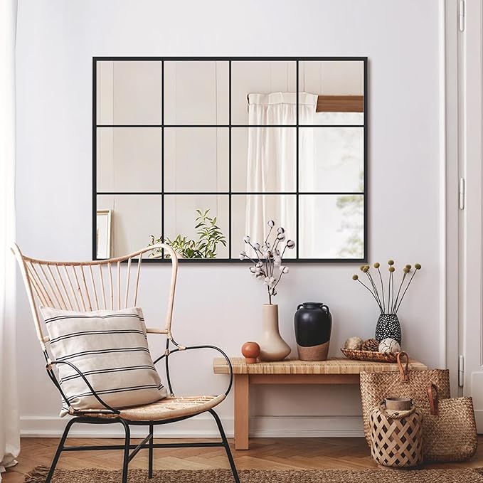 Suidia Wall Mirror, 30" x 40" Window Decorative Mirrors, Metal Framed Wall Decor Wall-Mounted Mirrors for Bedroom, Living Room, Entryway, Black