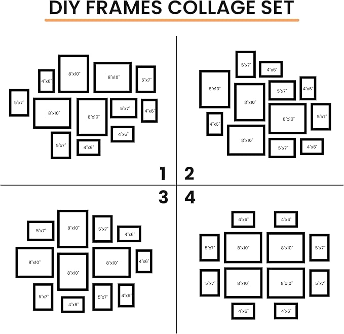 Venusmiles 12 Pack Picture Frames Collage Wall Decor, Gallery Frame Set for Wall Mounting or Tabletop Display, Multi Sizes Including 4pcs 8x10, 4pcs 5x7, 4pcs 4x6, Walnut