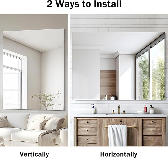 CILIBER Frameless Mirror, 36x48 Mirrors for Wall, Large Bathroom Mirror for Over Sink, Rectangle Frameless Vanity Mirror with Polished Edge, 3mm Tempered Glass, Hangs Horizontally or Vertically