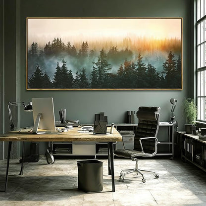 SDYA Misty forest Sunrise Wall Art, Black Tree Landscape Canvas Artwork, Large Nature Scenery Decor for Living Room Dining Room Office 40"x86"