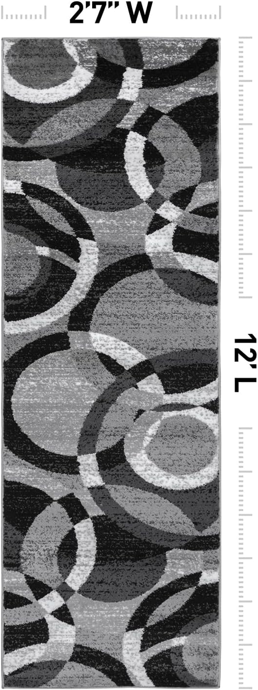 Rugshop Contemporary Abstract Circles Perfect for high Traffic Areas of Your Living Room,Bedroom,Home Office,Kitchen Runner Rug 2'7" x 12' Gray