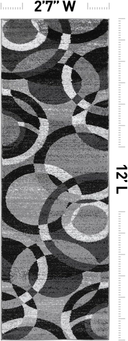 Rugshop Contemporary Abstract Circles Perfect for high Traffic Areas of Your Living Room,Bedroom,Home Office,Kitchen Runner Rug 2'7" x 12' Gray