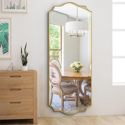 POZINO Large Scalloped Mirror, 63"x24" Rectangle Full Length Mirror with Gold Wood Frame, Modern Aesthetic Wavy Wall Mirrors for Living Room Bedroom Hallway Entryway, Horizontal or Vertical Hanging
