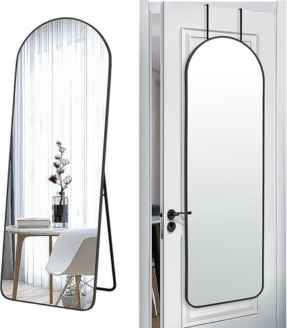 SCWF-GZ 57x20 Door Hanging Full Length Mirror, Floor (Height 5.7ft just Body in1.3ft) Wall Mounted Metal Frame Arch Dressing Mirrors for Bedroom Bathroom Living Room 57 inch Black