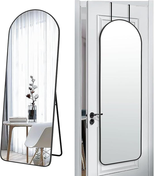 SCWF-GZ 57x20 Door Hanging Full Length Mirror, Floor (Height 5.7ft just Body in1.3ft) Wall Mounted Metal Frame Arch Dressing Mirrors for Bedroom Bathroom Living Room 57 inch Black