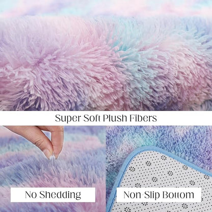 Puremy Rainbow Rug for Girls Room, 3x5 Fluffy Area Rugs for Bedroom, Colorful Kids Rug Cute Anti-Skid Indoor Carpet for Nursery, Living Room, Playroom, Home Decor