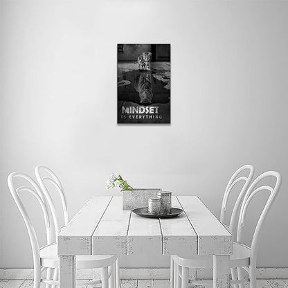 Inspirational Canvas Prints Cat Tiger Wall Art Mindset Pictures Motivational Quotes Animal Poster for Office Decor Framed Ready to Hang 20x30inches