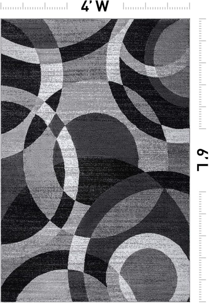 Rugshop Gray Medium Indoor Area Rug, Abstract Circles, High-Traffic, Non-Shedding, for Living Room, Home Office and Bedroom, 4' x 6'