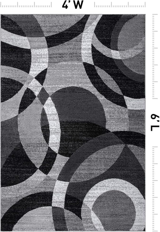 Rugshop Gray Medium Indoor Area Rug, Abstract Circles, High-Traffic, Non-Shedding, for Living Room, Home Office and Bedroom, 4' x 6'
