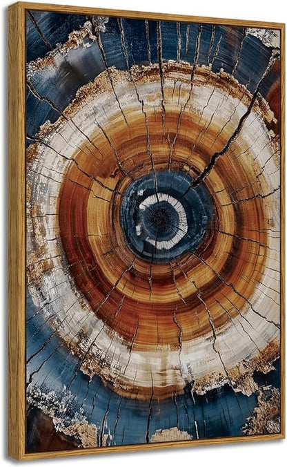 BingruiArt Large Framed Tree Ring Wall Art Wood Canvas Colorful Boho Wall Decor Rustic Artwork Abstract Painting Farmhouse Picture Nature Print for Living Room Bedroom Bathroom 24"x36" Natural Framed(05)