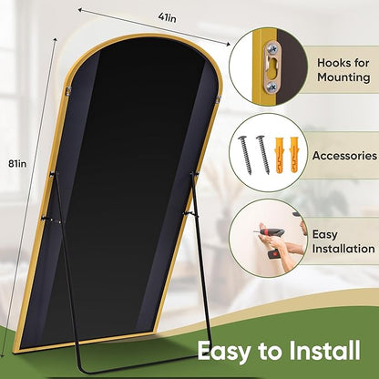 Full Length Mirror, 81"x41" Arched Full Body Mirror, Floor Mirrors with Stand, Body Mirrors Standing Hanging Leaning Against Wall,Aluminum Frame Mirrors for Bedroom Cloakroom,Living Room,Gold