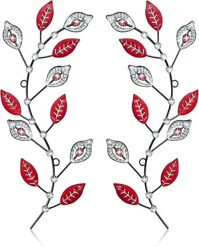 sxnzequnze 2 Sets Leaf Wall Art for Home Metal Bling Rhinestones Ready to Hang Tree Branch Leaves Olive Vine Wrought Iron Hanging Sculpture Pieces Wall Decor Pcs - 16.5in