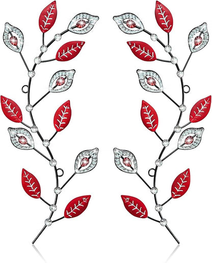 sxnzequnze 2 Sets Leaf Wall Art for Home Metal Bling Rhinestones Ready to Hang Tree Branch Leaves Olive Vine Wrought Iron Hanging Sculpture Pieces Wall Decor Pcs - 16.5in