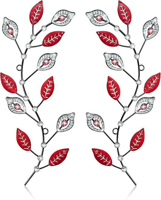 sxnzequnze 2 Sets Leaf Wall Art for Home Metal Bling Rhinestones Ready to Hang Tree Branch Leaves Olive Vine Wrought Iron Hanging Sculpture Pieces Wall Decor Pcs - 16.5in