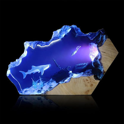 Epoxy Resin Lamp, Ocean Night Light,Artistry Home Decor Bedside Nightlight, Unique Resin Lighting, Nightstand Decorations for Bedroom, Suitable for Holidays(Sunken Boat)