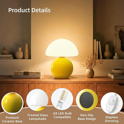 Dawnwake Mushroom Lamp Desk Lamp for Bedroom,Table Bedside Small Lamps for Living Room,Mushroom Decor Cute Mini Modern Mid Century Lamps for Night Stands,Aesthetic Home Living Room Decor(Yellow)