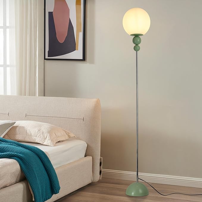 DEC LUCE DECOLUCE LIGHTING Modern Floor Lamps for Living Room, Globe Glass Shade Floor lamp for Bedroom, Standing lamp for Office, Corner(Pastel Green)