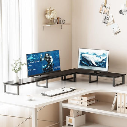 aboxoo 59" Large TV Riser Stand for 32-75 Inch TV, TV Shelf with Steel Legs, Tabletop TV Riser for Home Living Room, Study Office (Black)