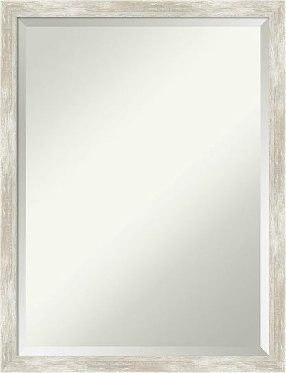 Amanti Art Silver Bathroom Mirror for Over Sink, 26x20 Crackled Metallic Narrow Rectangle Vanity Mirror, Medium Casual Frame, Hangs Horizonally and Vertically, Bathroom Wall Decor, Beveled Edge