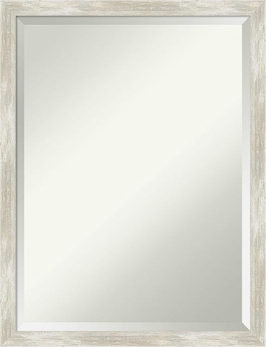 Amanti Art Silver Bathroom Mirror for Over Sink, 26x20 Crackled Metallic Narrow Rectangle Vanity Mirror, Medium Casual Frame, Hangs Horizonally and Vertically, Bathroom Wall Decor, Beveled Edge