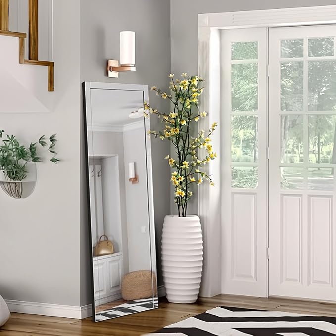 Syndra 65‘’x24‘’ Beveled Edge Full Length Mirror, Frameless Wall-Mounted & Glass Frame Mirror, Large Rectangle Full Body Mirrors for Bedroom, Living Room, Bathroom, Entryway(Vertical or Horizontal)