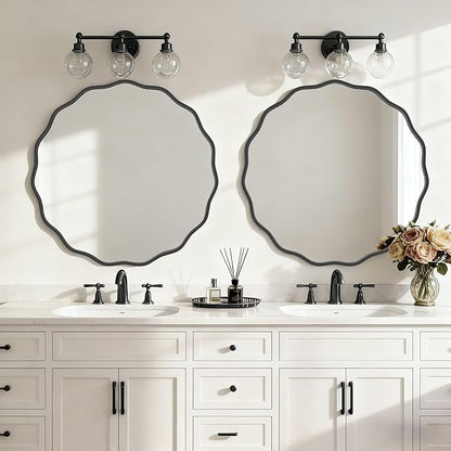 HOMECOOKIN 32" Wavy Round Wall Mirror, Black Scalloped Circle Mirror Edge Round with Metal Frame, Modern Decorative Hanging/Leaning Mirrors for Bathroom, Hotels, Hallway, Entryway, Vanity, Office