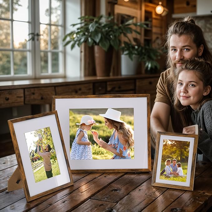 Giftgarden 14 Pack Brown Picture Frames Set, 2pcs 11x14 Matted for 8x10, 6pcs 8x10 Matted for 5x7, 6pcs 5x7 Matted for 4x6, Gallery Frame Collage for Wall or Tabletop Display
