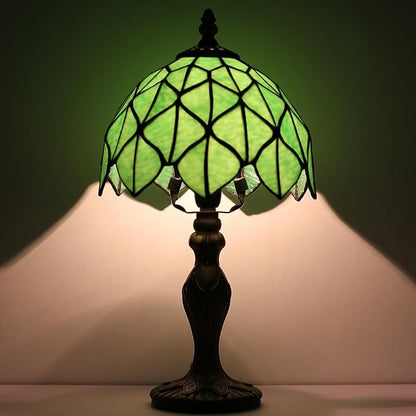 Tiffany Style Lamp Stained Glass Table Lamp 8 x 14.5 Mini Accent Light Green Maple Leaf Design Small Decorative Bedside Reading Memory Lamp