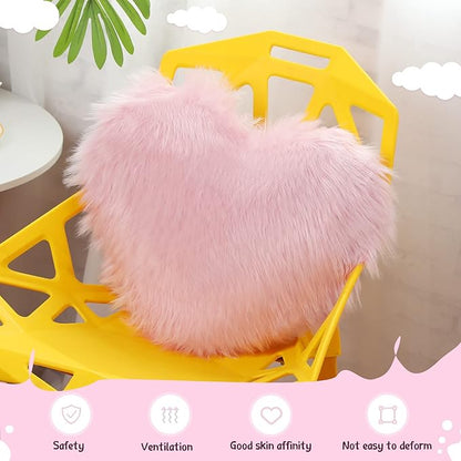 Enhon 2 Pcs Fluffy Heart Pillows Faux Fur Heart Shaped Plush Pillow Soft 20 x 15.7 Inch Love Throw Pillows with Insert for Decorative Office Home Bedroom Living Room Sofa(Pink)