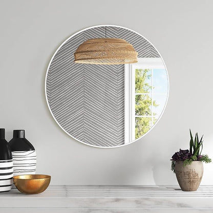 Round Wall Mirror 24 Inch, White Framed Circle Mirrors for Bathroom, Bedroom,Living Room or Entryway(White)
