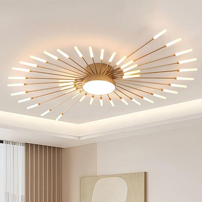 Modern Ceiling Light LED Flush Mount Ceiling Light for Living Room,Kitchen,Dining Room,Bedroom Fireworks Design Dimmable with Remote Control & Memory Function Lighting Fixture (Gold,42 Light)