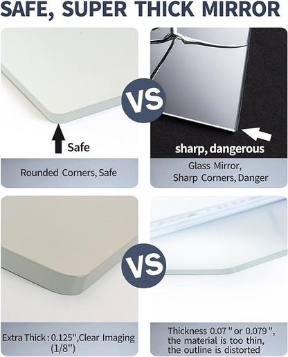quegau Kids Safety Shatterproof Mirror for Wall, Plastic Mirror Wall Mounted, Made of Unbreakable Acrylic Non-Glass, Thick 1/8",1Pcs 8"x8", Great for Bedroom Door Closet, Kids' Rooms Mirrors
