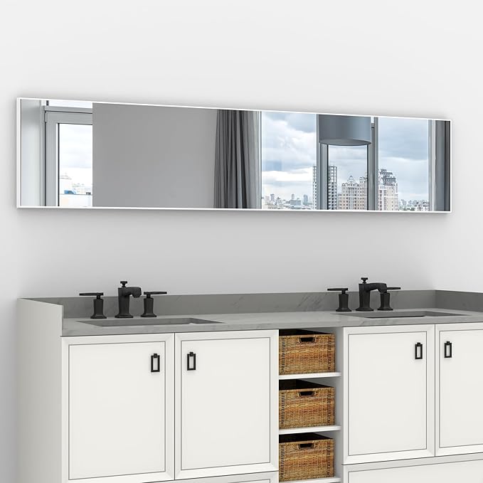 ANYHI Large Full Length Mirror, 65"x13.8" Door Mirror Full Length, 2 Hooks, Over The Door or Wall Monuted, Aluminum Frame, for Bedroom Bathroom Checkroom, White