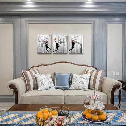 Black and white Canvas Wall Art for living room bathroom and bedroom kitchen wall decor artwork Canvas Prints play basketball sport painting 12" x 16"3 Piece Modern framed office Home decorations