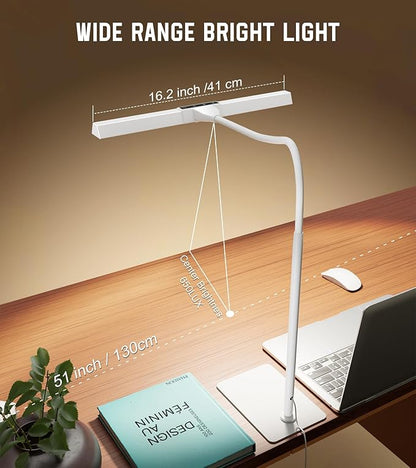 Desk Lamp for Home Office with Base, Eye-Caring Desk Light with Adjustable Gooseneck, 12W USB Adapter Touch Control 5 Dimmable Brightness & Color Tall Lamp for Work, Computer, Study, Task