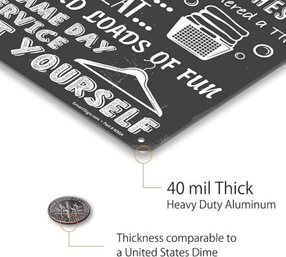 SmartSign Large Laundry Room Rules Sign, “Separate Colors, Check Pockets, Change Considered Tip” Metal Sign, 14 x 10 inch, 40 mil Laminated Rustproof Aluminum, Chalkboard Pattern Background, USA-Made