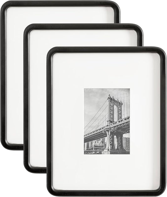 Kate and Laurel Inglewood Modern Wall Picture Frame Set of 3; 11x14 matted to 5x7; Black; Three-Piece Frame Set for Gallery Wall Accent Set in Living Room Decor
