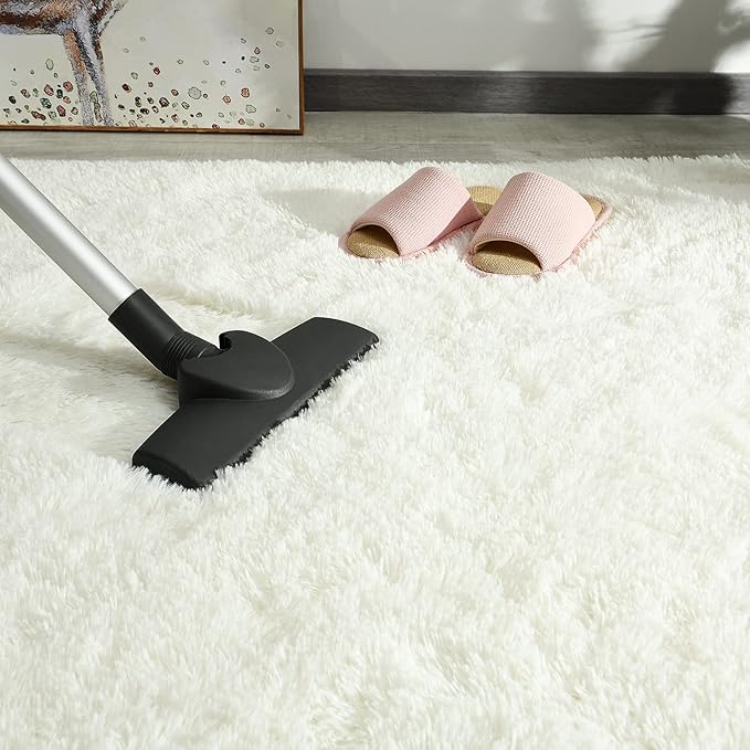 Andecor Soft Fluffy Bedroom Rugs, 5 x 8 Feet Indoor Shaggy Plush Area Rug for Boys Girls Kids Baby College Dorm Living Room Home Decor Floor Carpet, Cream White