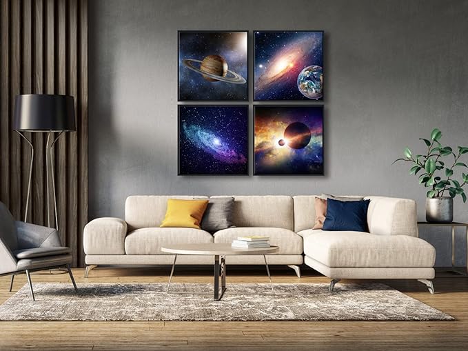 Wieco Art Large Framed Wall Art 4 Panels Contemporary Star Sky Pictures Astronomy Modern Canvas Prints Space Pictures Universal Magic Power for Home Office Bedroom Decorations