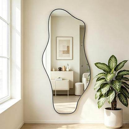 Large Irregular Mirror, 63"x30" Asymmetrical ﻿Tempered Glass Mirrors Full Length, Organic Frameless Wall Mirrors for Living Room Bedroom Entryway Hallway, Hangs Vertically or Horizontally