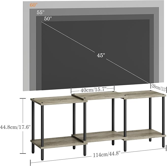 TV Stand, Entertainment Center, Industrial TV Media Console Table with Open Storage Shelves, 2 Tier TV Cabinet for Living Room, Bedroom LTS107Q