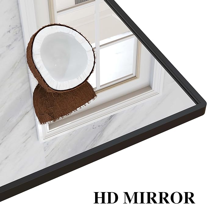 45" X 16" Black Wall Mirror with Shelf and Hooks, Rectangle Mirror for Wall, 3 Trays and 12 Removable Hooks,for Living Room, Hallway, Bedroom (Black-Square)