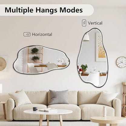 POZINO Irregular Beveled Mirror, 53.5"x27" Asymmetrical Aesthetic Mirror with Metal Frame, Large Cloud Shaped Mirrors for Living Room Bathroom Bedroom Hallway Entryway, Horizontal/Vertical Hanging