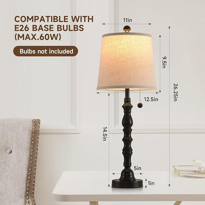Lamps Set of 2 Modern Farmhouse Table Lamp Bedside Reading Lamps Living Room End Tables Set Lamps for Night Stands Bedroom Night Lamp,High 26.25 Inch,Black,With Fabric Lamp Shade,Bulb Not Included