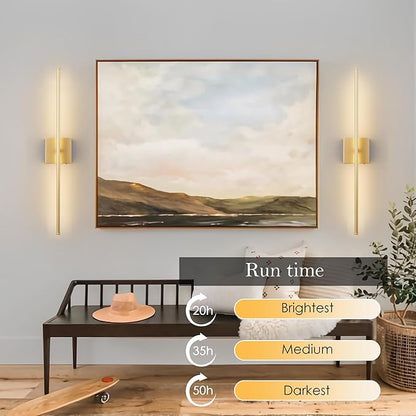 KARTOOSH Battery Operated Wall Sconces with Remote Control, Dimmable Wall Sconces Set of Two, 350°Rotate, 3000K LED Gold Wireless Wall Light for Living Room, Hallway, Bedroom, 40.1 Inch (2 Pack)