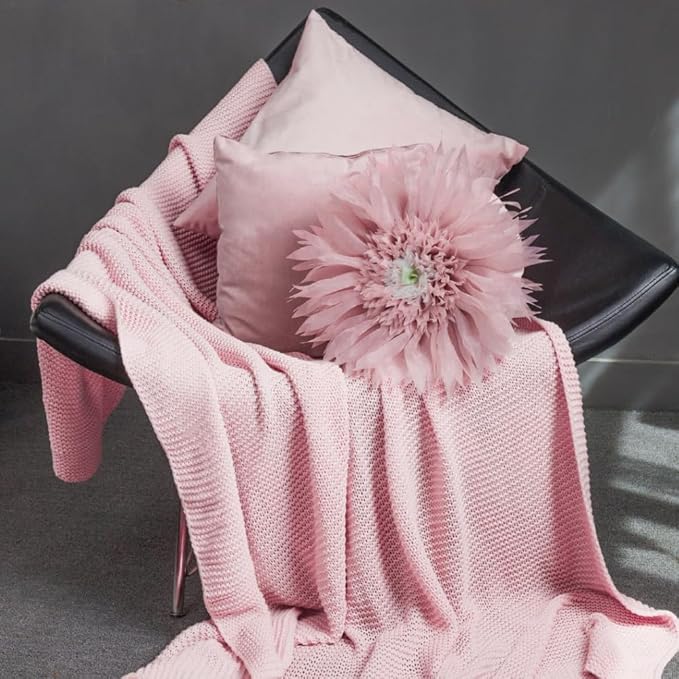 Handmade 3D Flower Throw Pillow Pink Decorative Daisy Floral Accent Pillow Cute Round Velvet Cushion for Bed Couch Car Chair Bedroom Living Room Boho Farmhouse Home Decor 12Inch Rose Gold