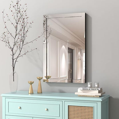 Syndra 24x 32 Rectangular Mirror for Bathroom, Bathroom Mirrors for Over Sink, Wall Mounted Vanity Mirror with Tempered Glass, Rust-Resistant Solid Wood Frame for Bathroom, Bedroom, Living Room