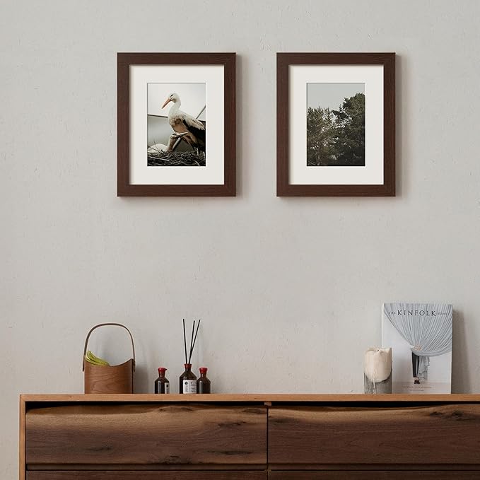 Momentworth 8x10 Picture Frame with Mat for 5x7 Set of 4, Walnut Wood Grain 8 x 10 Dark Brown Gallery Wall Picture Frames for Tabletop or Wall Mounting(4 Pack, Walnut)